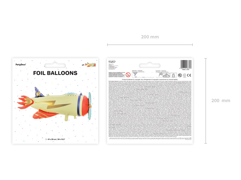 Folija balons Plane, 91x39cm, dažādas krāsas (Foil balloon Plane, mix)