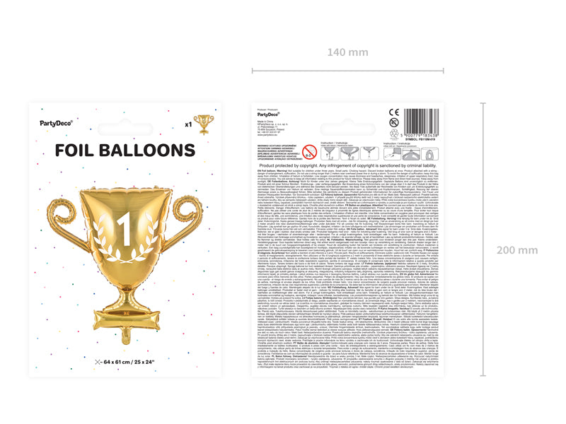 Folija balons Cup, 64x61cm, zelts (Foil balloon Cup, gold)
