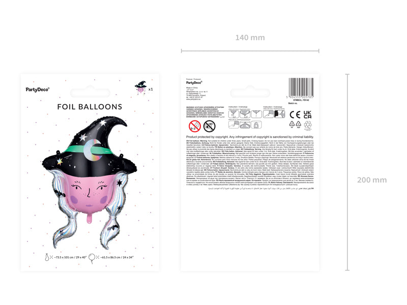 Folija balons Witch, 73,5x101 cm, dažādas krāsas (Foil balloon Witch, mix)