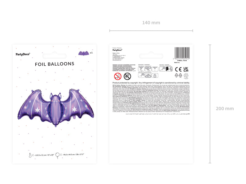 Folija balons Bat, 119,5x51 cm, dažādas krāsas (Foil balloon Bat, mix)