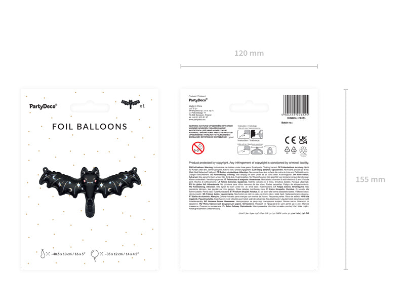 Folija balons Bat, 40,5x13 cm, dažādas krāsas (Foil balloon Bat, mix)
