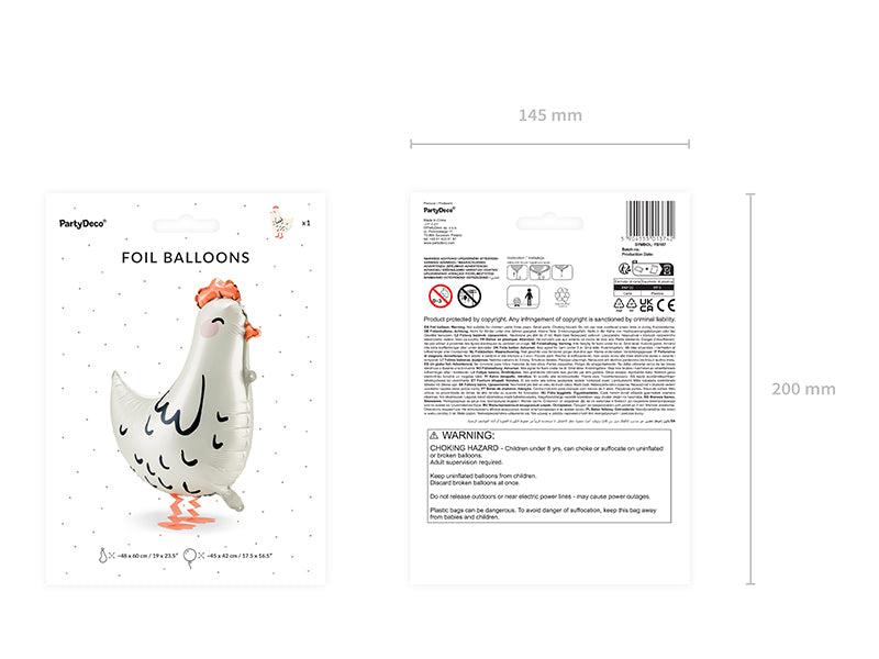 Folija balons Hen, 48x60 cm, dažādas krāsas (Foil balloon Hen, mix)