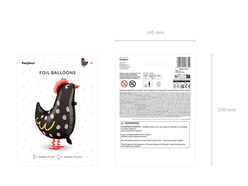 Folija balons Rooster, 48x60 cm, dažādas krāsas (Foil balloon Rooster, mix)