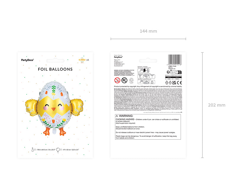 Folija balons Chick, 78.5x64.5cm, dažādas krāsas (Foil balloon Chick, mix)