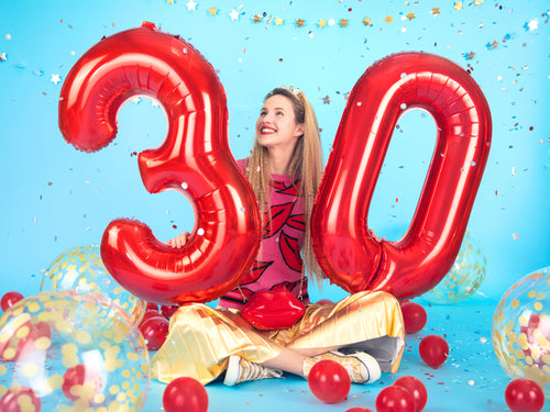 Folija balons Cipars ''0'', 86cm, sarkans (Foil Balloon Number '', red)