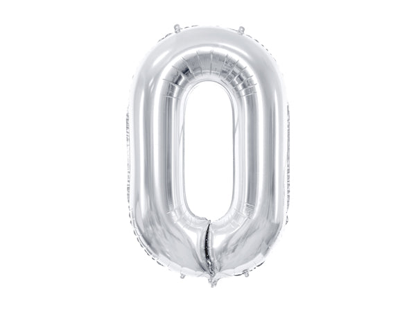 Folija balons Cipars ''0'', 86cm, sudrabs (Foil Balloon Number '', silver)