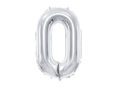 Folija balons Cipars ''0'', 86cm, sudrabs (Foil Balloon Number '', silver)