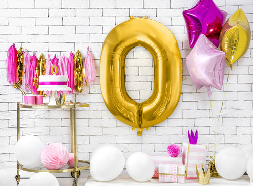 Folija balons Cipars ''0'', 86cm, zelts (Foil Balloon Number '', gold)