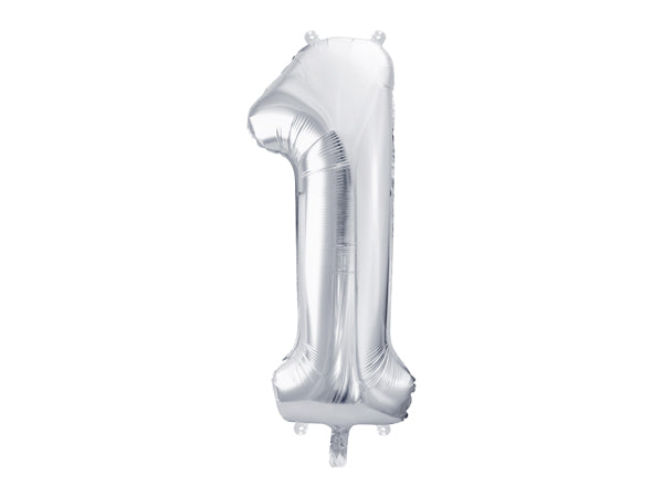 Folija balons Cipars ''1'', 86cm, sudrabs (Foil Balloon Number '', silver)