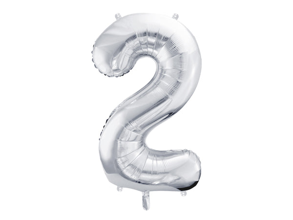 Folija balons Cipars ''2'', 86cm, sudrabs (Foil Balloon Number '', silver)