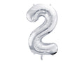 Folija balons Cipars ''2'', 86cm, sudrabs (Foil Balloon Number '', silver)