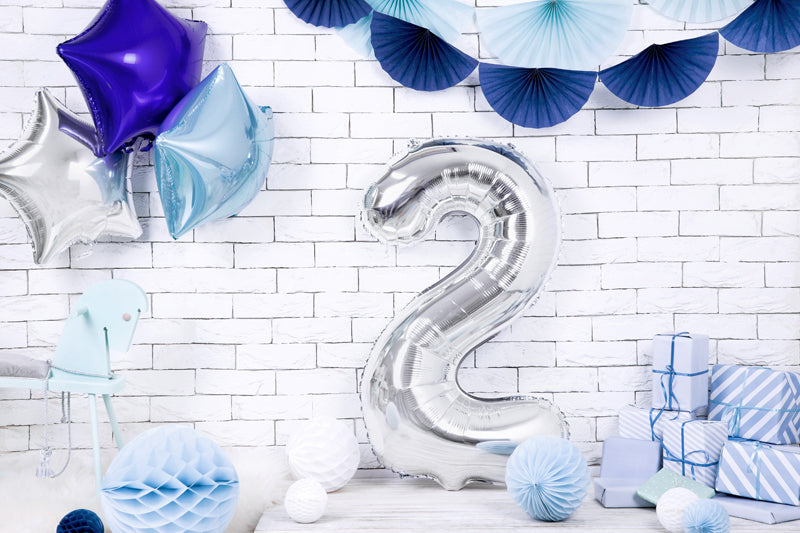 Folija balons Cipars ''2'', 86cm, sudrabs (Foil Balloon Number '', silver)