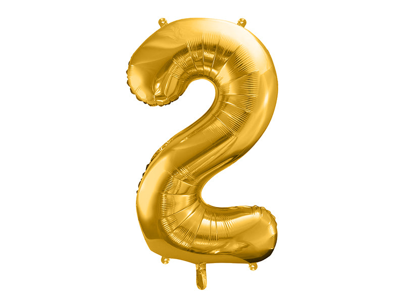 Folija balons Cipars ''2'', 86cm, zelts (Foil Balloon Number '', gold)
