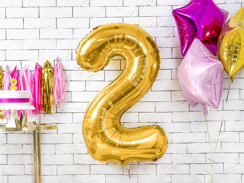 Folija balons Cipars ''2'', 86cm, zelts (Foil Balloon Number '', gold)