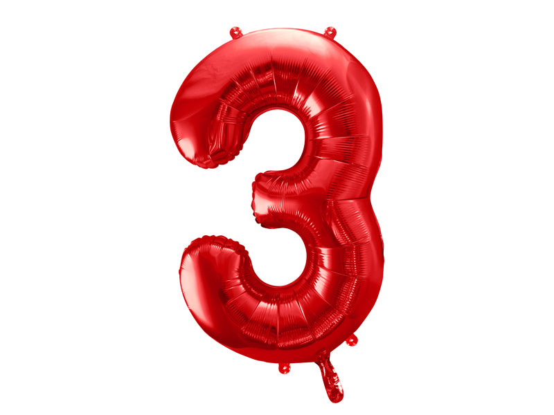 Folija balons Cipars ''3'', 86cm, sarkans (Foil Balloon Number '', red)