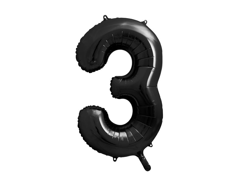 Folija balons Cipars ''3'', 86cm, melns (Foil Balloon Number '', black)