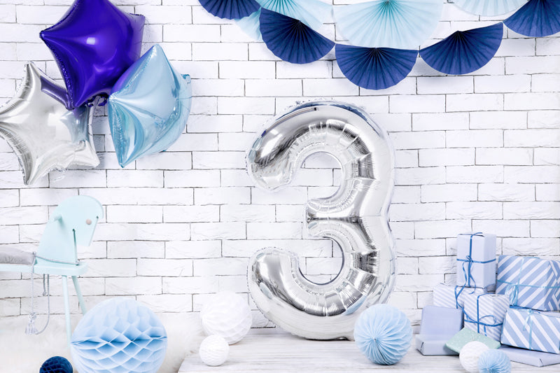 Folija balons Cipars ''3'', 86cm, sudrabs (Foil Balloon Number '', silver)