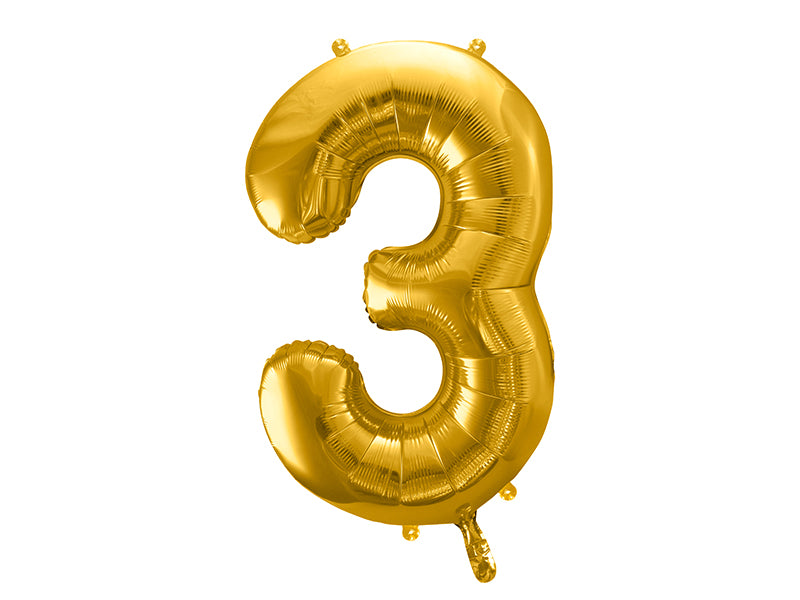 Folija balons Cipars ''3'', 86cm, zelts (Foil Balloon Number '', gold)