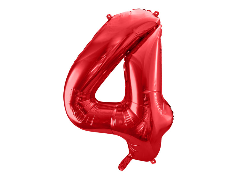 Folija balons Cipars ''4'', 86cm, sarkans (Foil Balloon Number '', red)