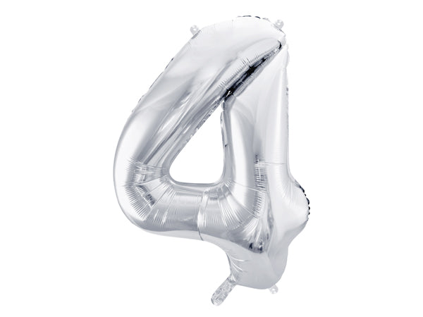 Folija balons Cipars ''4'', 86cm, sudrabs (Foil Balloon Number '', silver)