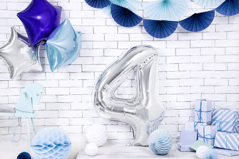 Folija balons Cipars ''4'', 86cm, sudrabs (Foil Balloon Number '', silver)
