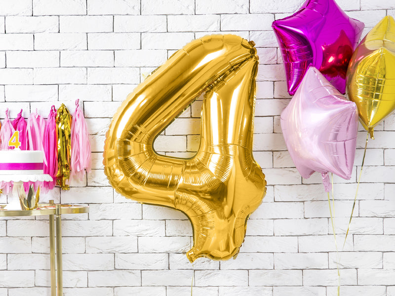 Folija balons Cipars ''4'', 86cm, zelts (Foil Balloon Number '', gold)