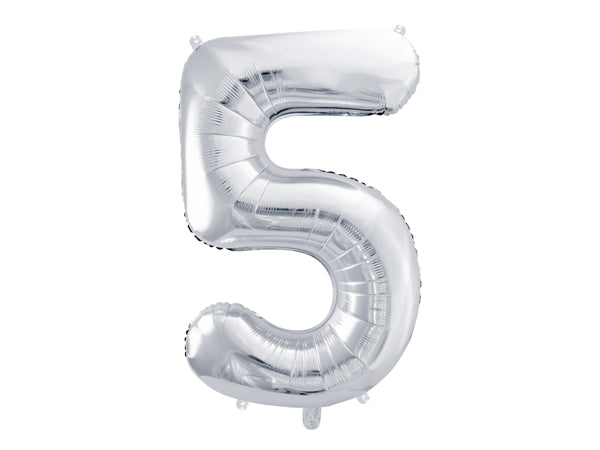 Folija balons Cipars ''5'', 86cm, sudrabs (Foil Balloon Number '', silver)