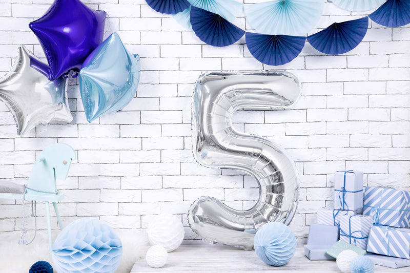 Folija balons Cipars ''5'', 86cm, sudrabs (Foil Balloon Number '', silver)