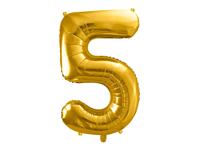 Folija balons Cipars ''5'', 86cm, zelts (Foil Balloon Number '', gold)