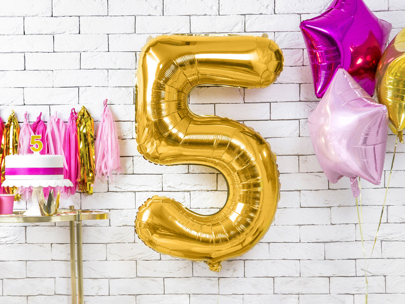 Folija balons Cipars ''5'', 86cm, zelts (Foil Balloon Number '', gold)