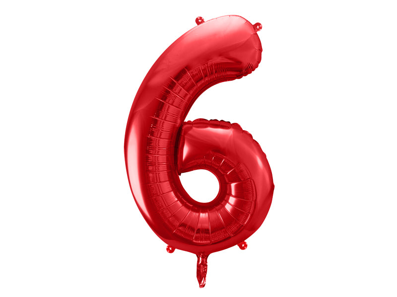 Folija balons Cipars ''6'', 86cm, sarkans (Foil Balloon Number '', red)