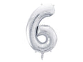 Folija balons Cipars ''6'', 86cm, sudrabs (Foil Balloon Number '', silver)