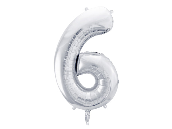 Folija balons Cipars ''6'', 86cm, sudrabs (Foil Balloon Number '', silver)