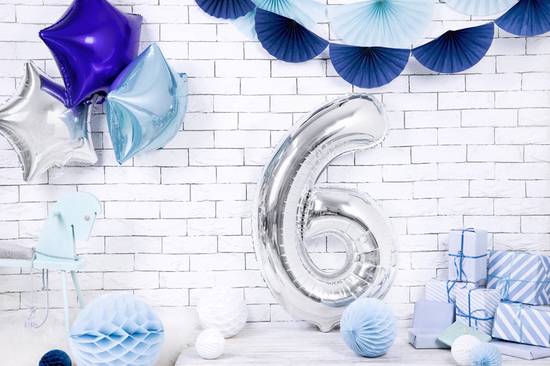Folija balons Cipars ''6'', 86cm, sudrabs (Foil Balloon Number '', silver)