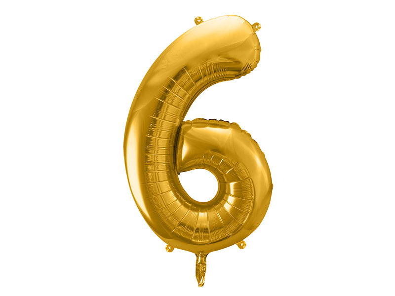 Folija balons Cipars ''6'', 86cm, zelts (Foil Balloon Number '', gold)
