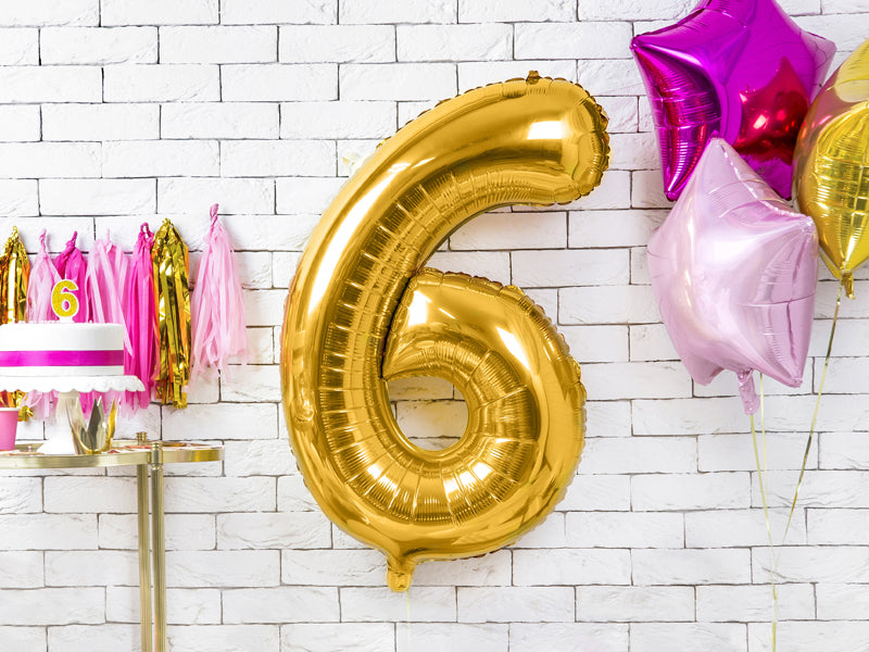 Folija balons Cipars ''6'', 86cm, zelts (Foil Balloon Number '', gold)