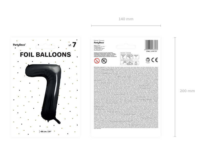 Folija balons Cipars ''7'', 86cm, melns (Foil Balloon Number '', black)