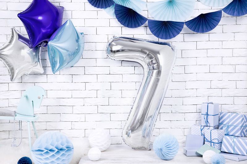 Folija balons Cipars ''7'', 86cm, sudrabs (Foil Balloon Number '', silver)