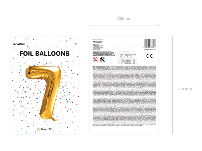 Folija balons Cipars ''7'', 86cm, zelts (Foil Balloon Number '', gold)