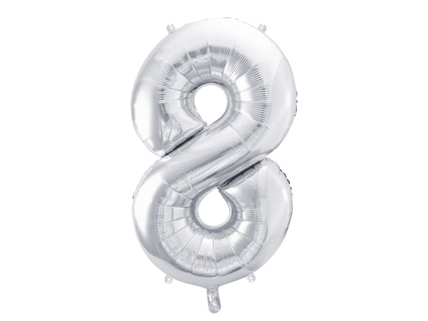 Folija balons Cipars ''8'', 86cm, sudrabs (Foil Balloon Number '', silver)