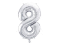 Folija balons Cipars ''8'', 86cm, sudrabs (Foil Balloon Number '', silver)