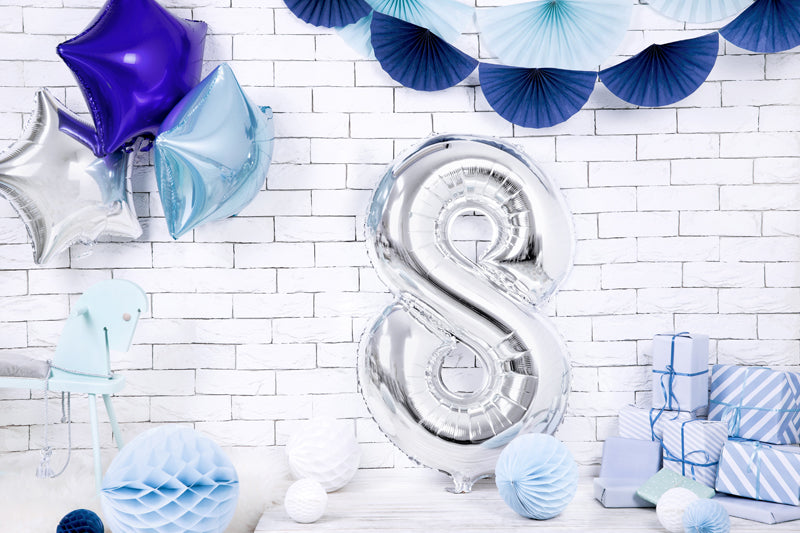 Folija balons Cipars ''8'', 86cm, sudrabs (Foil Balloon Number '', silver)