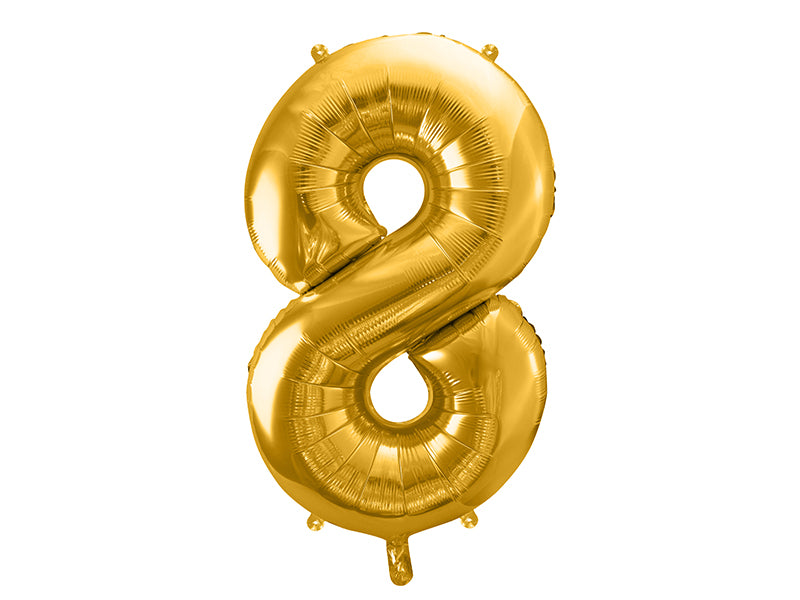 Folija balons Cipars ''8'', 86cm, zelts (Foil Balloon Number '', gold)