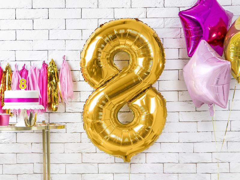 Folija balons Cipars ''8'', 86cm, zelts (Foil Balloon Number '', gold)