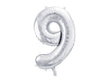 Folija balons Cipars ''9'', 86cm, sudrabs (Foil Balloon Number '', silver)