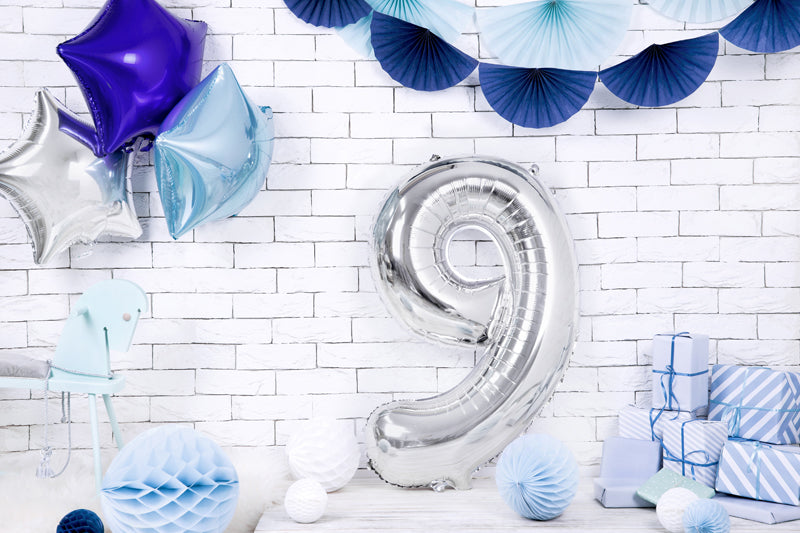 Folija balons Cipars ''9'', 86cm, sudrabs (Foil Balloon Number '', silver)