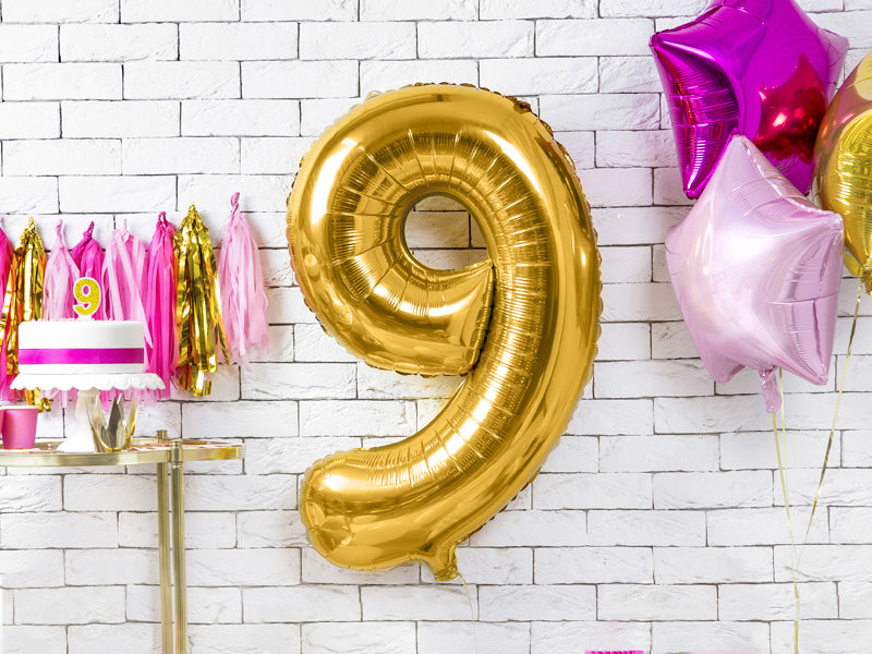 Folija balons Cipars ''9'', 86cm, zelts (Foil Balloon Number '', gold)