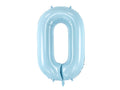 Folija balons Cipars ''0'', 86cm, light zils (Foil Balloon Number '', light blue)