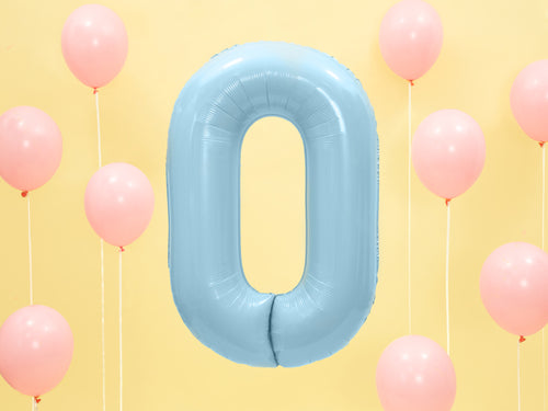 Folija balons Cipars ''0'', 86cm, light zils (Foil Balloon Number '', light blue)