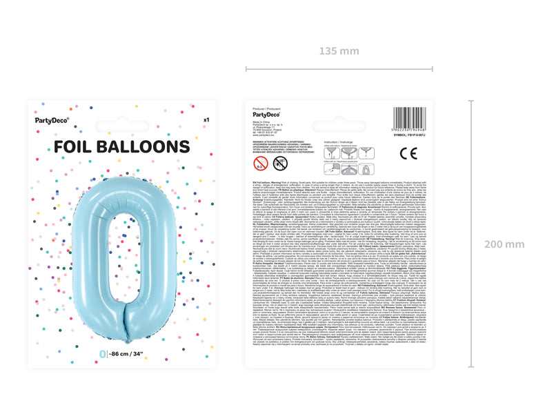 Folija balons Cipars ''0'', 86cm, light zils (Foil Balloon Number '', light blue)